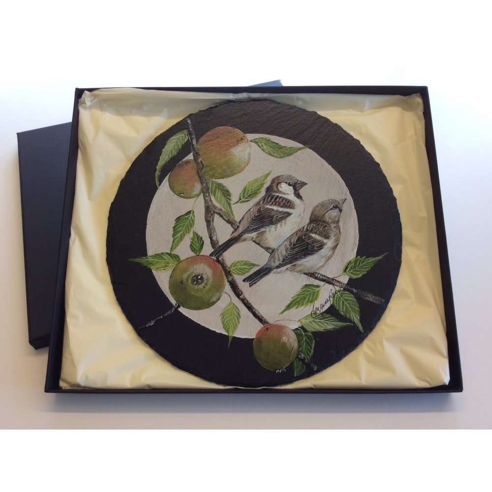 birds-slates-gifts-sparrows-with-apples-10-inch-a-suzanne-perry-art